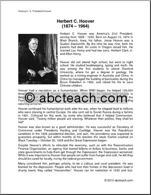 Biography: U. S. President Herbert Hoover (upper elem/middle)