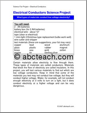 Science Project: Electrical Conductors (upper elem)