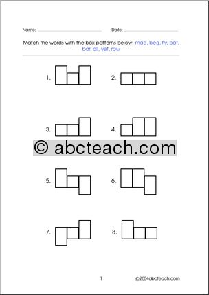Word Shapes – 3 letter words (set 3) Worksheet
