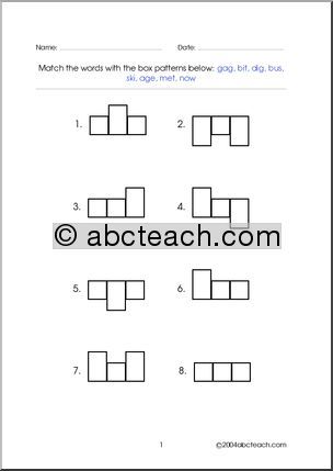 Word Shapes – 3 letter words (set 5) Worksheet