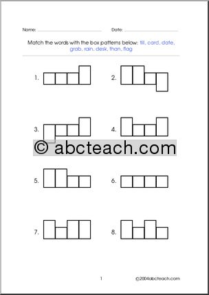 Word Shapes – 4 letter words (set 8) Worksheet