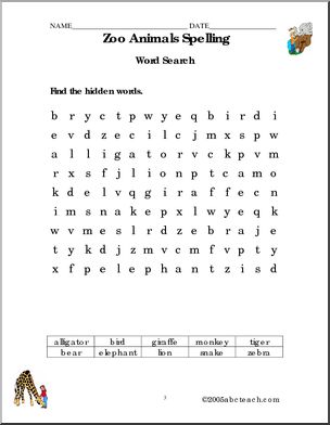Zoo Animals (primary) Spelling