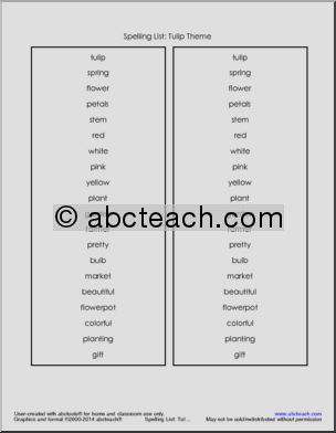 Spelling List: Tulip Theme (elem)