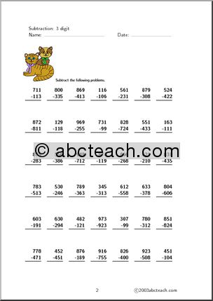 Subtraction – 3 digits (set 4) Clip Art