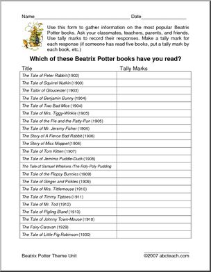 Beatrix Potter books read Tally and Graph