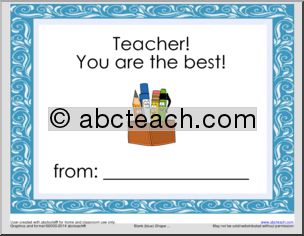 Certificate: Teacher Appreciation – You are the Best!