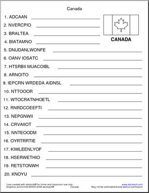 Unscramble the Words: Canada
