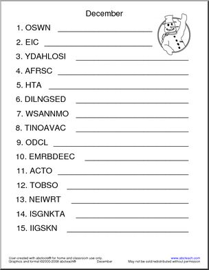 Unscramble the Words: December