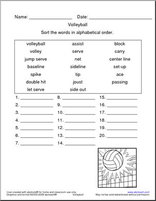 Volleyball Terminology ABC Order