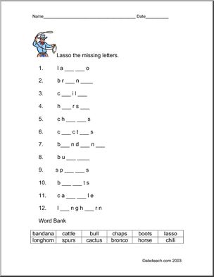 Cowboy Theme Missing Letters