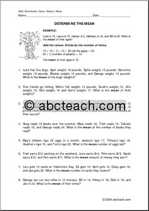 Word Problems: Mean, Median, and Mode (elem/upper elem)