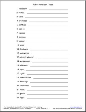Unscramble the Words:  Native American Tribes