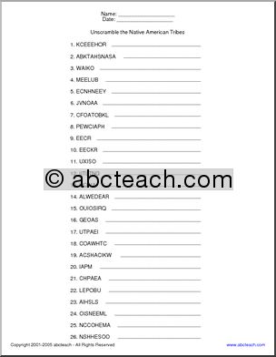 Unscramble the Words: Native Tribes