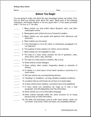 Unit: Writing a News Article (middle school)