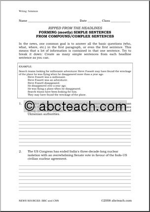Worksheet: From Simple to Complex Sentences in the News (middle/high)
