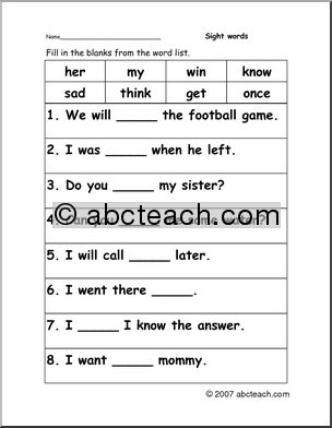 Worksheet: Cloze Sight Words (pre-k/primary)