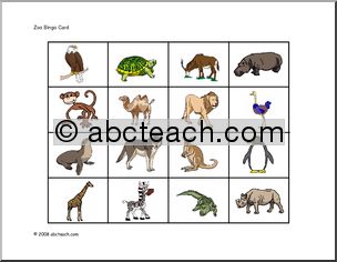 Bingo Cards: Zoo (color)