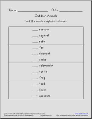 Outdoor Animals ABC Order