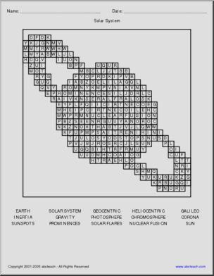 Word Search: Solar System (planet shape)