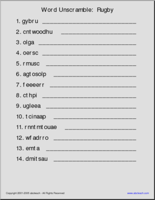 Rugby Unscramble the Words