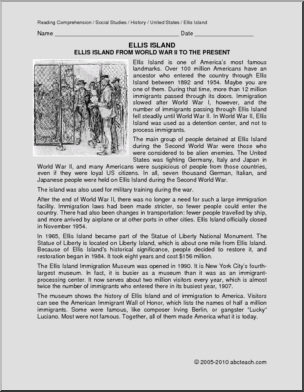 Comprehension: Ellis Island 5; World War II to Present (upper el/middle)