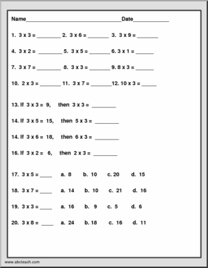 Multiplication (to 9) Worksheet