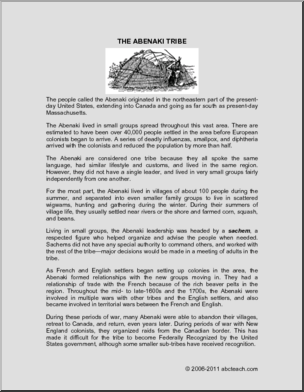 Comprehension: Abenaki Tribe (upper elem)