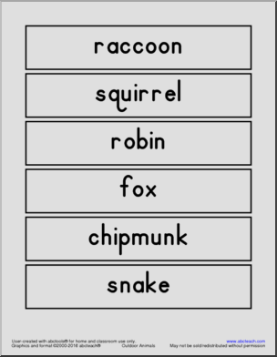 Outdoor Animals Word Wall