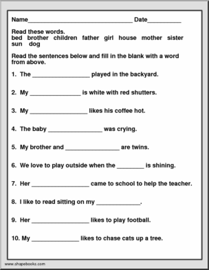 Cloze Sentences: Nouns (4)