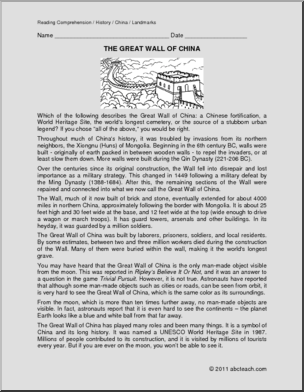 Comprehension: Great Wall of China (elem/upper elem)