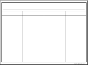 Clip Art: 4 Column Organizer 1 Landscape B&W