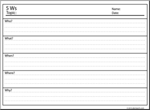 Clip Art: Five Ws Organizer 2 Landscape B&W