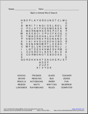 Word Search: Back to School (elem)