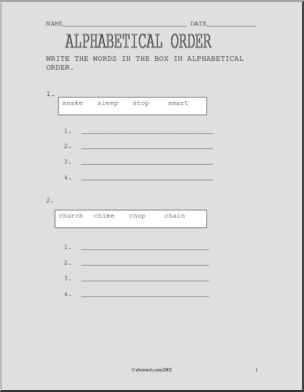 ABC Order – 2nd letter – Part 5 of 5