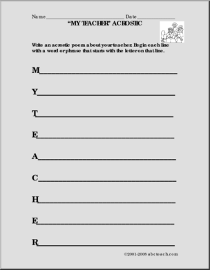 My Teacher Acrostic Form