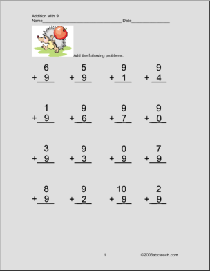 Addition Adding 9 Math