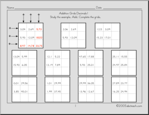 Addition Grids – Decimals 1 Worksheet