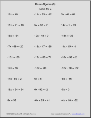 Basic Algebra (3) Worksheet