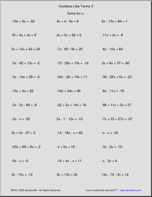 Algebra – like terms (3) Worksheet