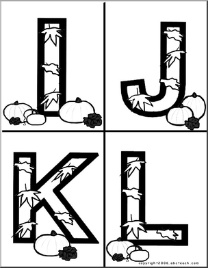 Alphabet Letter Patterns: Leaves and Pumpkins (b/w)