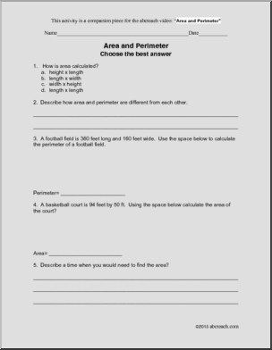 Area and Perimeter (Quiz for Video)