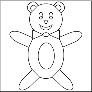 Clip Art: Basic Shapes: Teddy Bear B&W