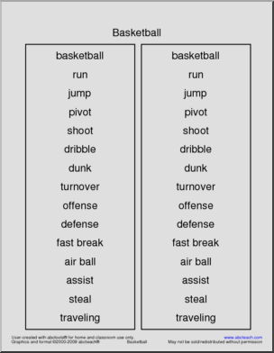 Basketball Terminology Spelling List
