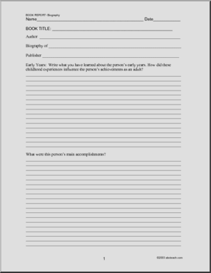 Biography (upper elem/middle) Book Report Form
