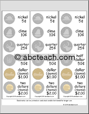 Canadian Coins Bookmarks (color)