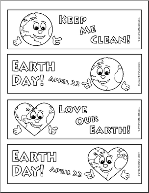 Bookmarks: Earth Day – Cute Earth (B/W)