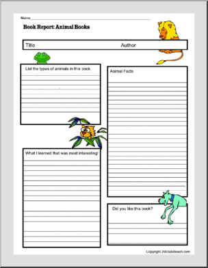 Animals 2 Book Report Form