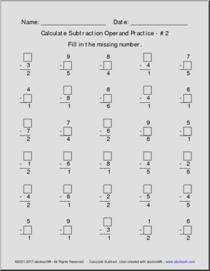 Calculate Subtraction Operand Practice Pack