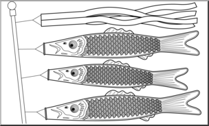Clip Art: Japanese Carp Kites B&W