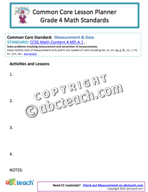 Common Core: Math Lesson Planner – Measurement and Data (grade 4)